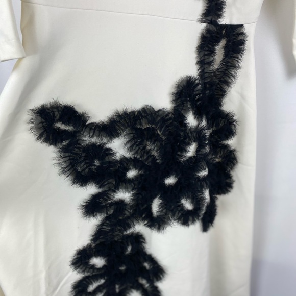 Mignon Doo Ivory Black Lace Flowy Midi Dress sz XS A Line Modest Career - Picture 4 of 7